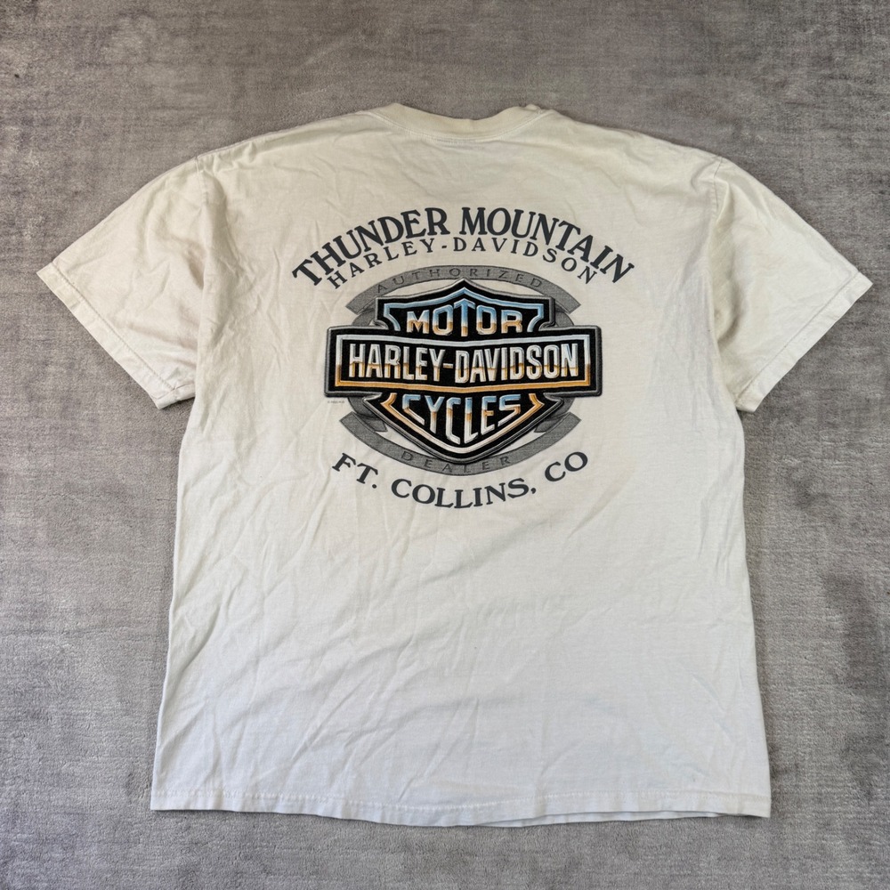 Harley Davidson Shirt Mens XL White Thunder Mountain Pocket Tee Biker Vtg Y2K - Picture 4 of 11